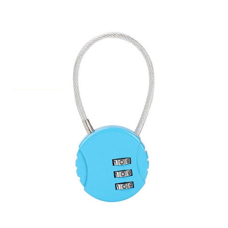 Niebieska jednoczęściowa kłódka zabezpieczająca, kłódka szyfrowa, kłódka podróżna, ze stalową linką, 3-cyfrowy kod, odpowiednia do walizek i toreb
