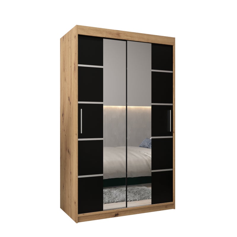 Szafa przesuwna garderoba Verona 4 120 x 62 x 200 cm Artisan + Czarny - Abiks Meble