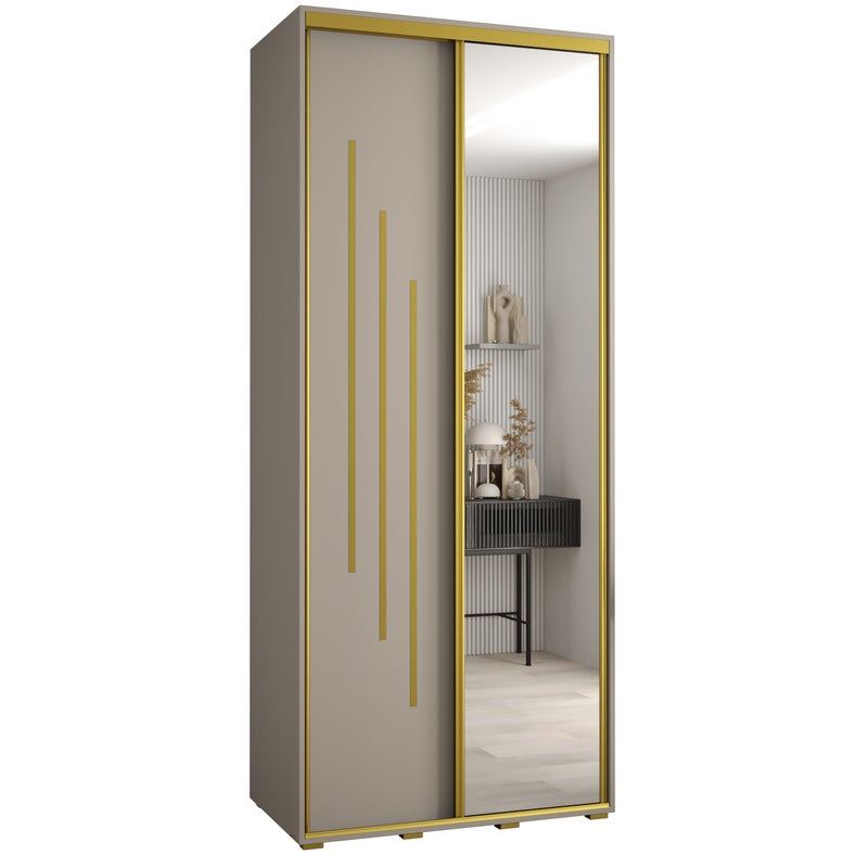 Szafa przesuwna z lustrem wysoka Dakota 9 100 x 45 x 235,2 cm kaszmir + u. Złoty - Abiks Meble