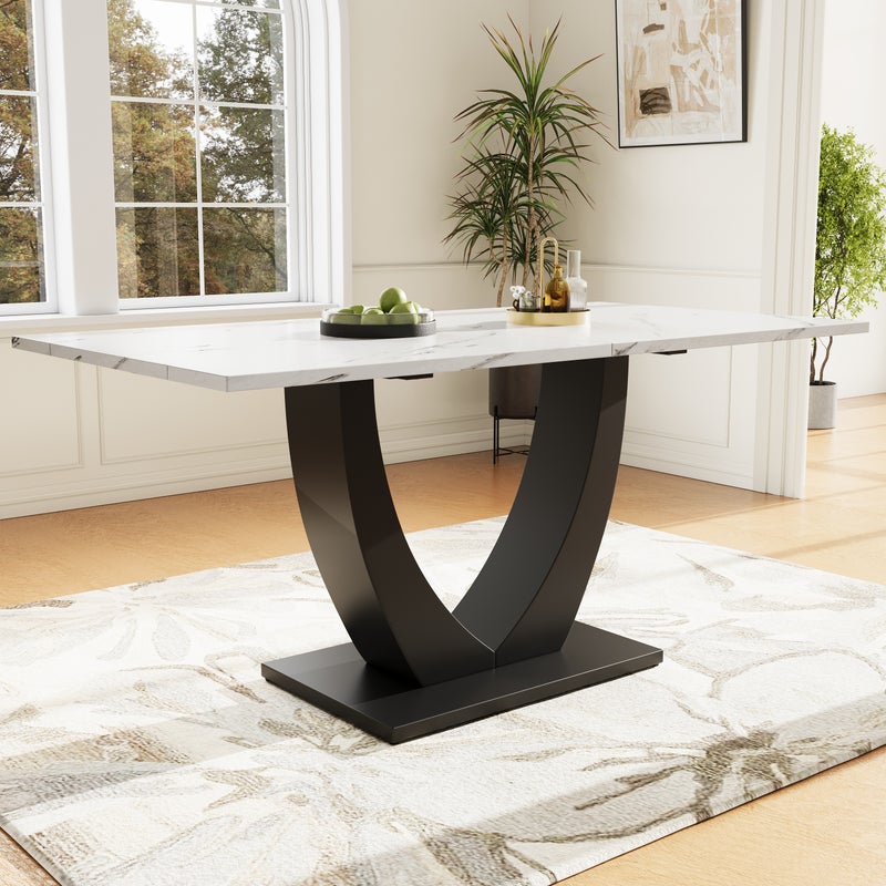 Stół jadalny dla 4-6 osób - 140 x 75 x 75,5 cm - MDF i nogi metalowe - Czarny + biały