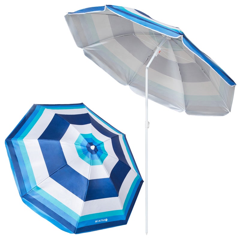 Parasol plażowy ogrodowy 180 cm regulowany, składany, biało-niebieski Be-active.pl