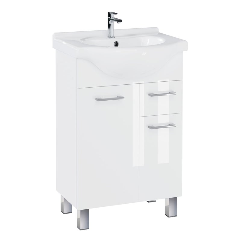Zestaw 55 cm szafka biała z umywalką ceramiczną