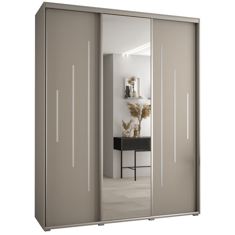 Szafa przesuwna z lustrem wysoka Dakota 13 190 x 45 x 235,2 cm kaszmir + u. Srebrny - Abiks Meble