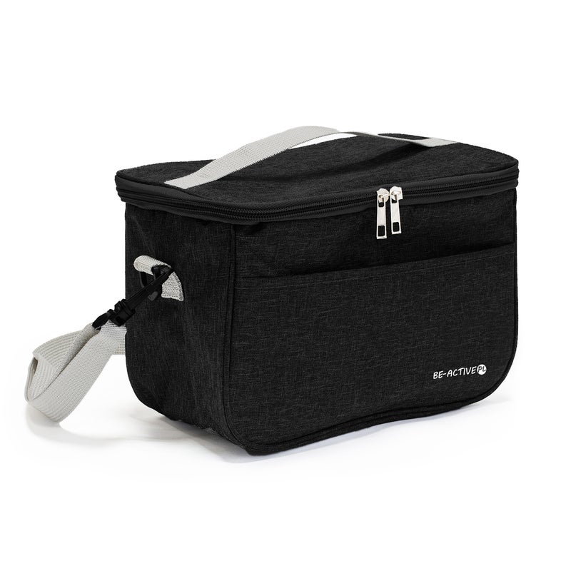 Torba termiczna plażowa 8L, piknikowa na jedzenie, napoje, z paskiem czarna Be-active.pl