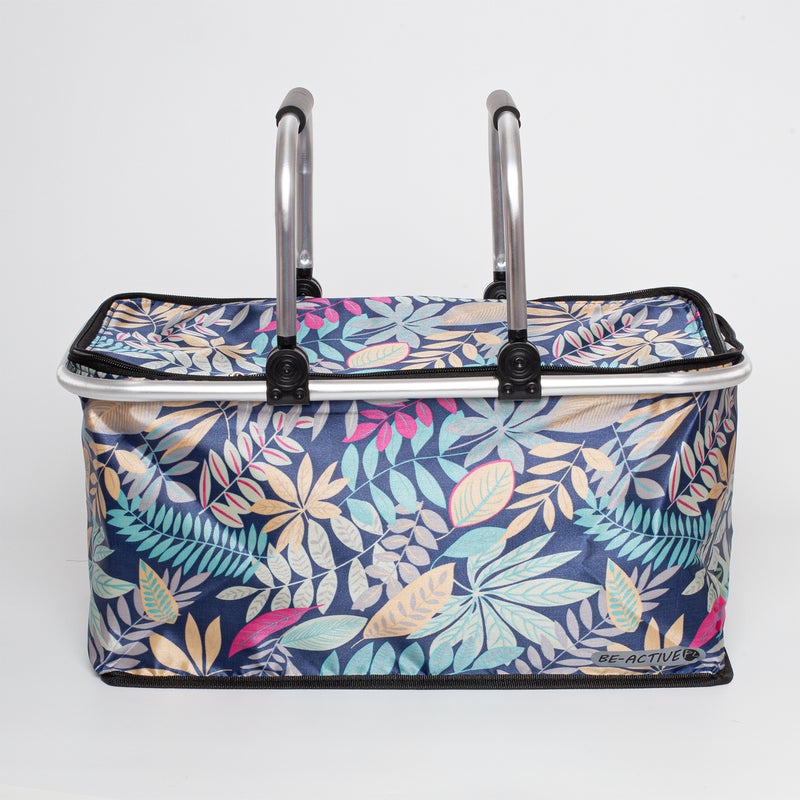 Kosz termiczny piknikowy 30L, plażowy, składany z uchwytami wzór w liście Be-active.pl