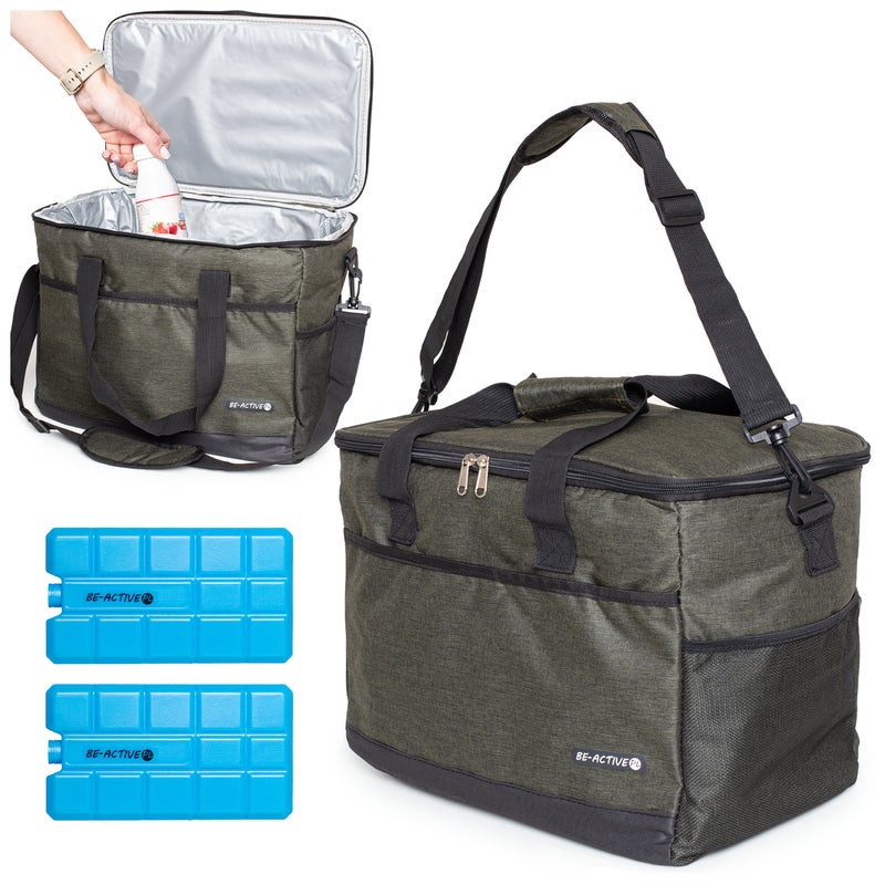 Duża torba termiczna z wkładami chłodzącymi 26,5L idealna na piknik, zakupy, napoje i jedzenie zielona Be-active.pl
