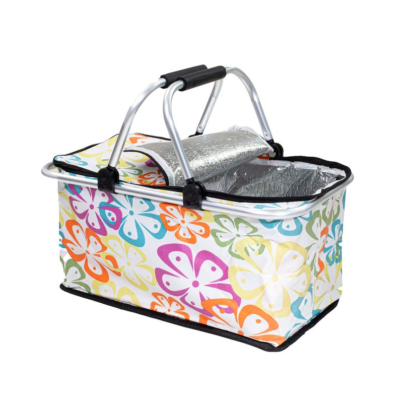 Kosz termiczny piknikowy 30L, plażowy, składany z uchwytami kwiatowy wzór Be-active.pl