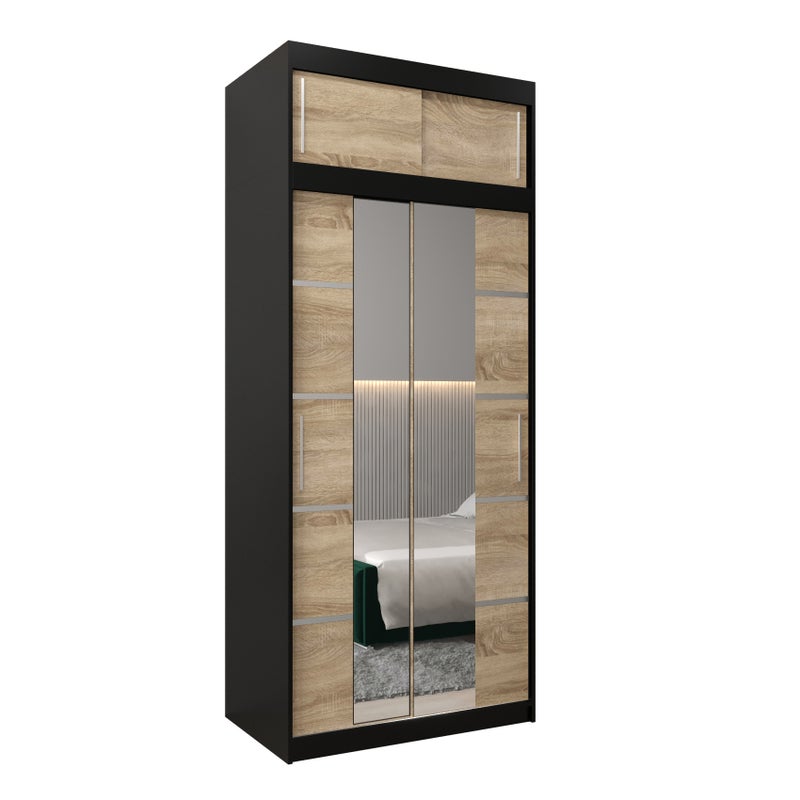 Szafa przesuwna z nadstawką garderoba Verona 4 100 x 62 x 240 cm Czarny + Sonoma - Abiks Meble