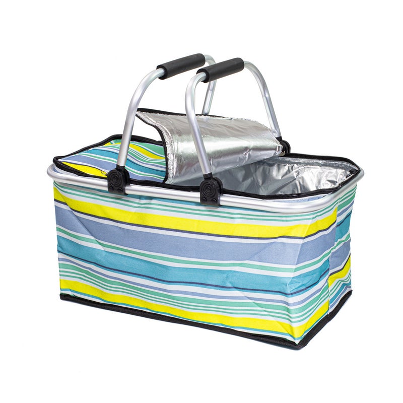 Kosz termiczny piknikowy 30L, plażowy, składany z uchwytami niebieskie paski Be-active.pl