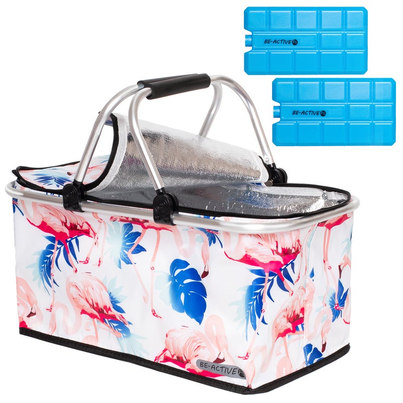 Kosz termiczny piknikowy 30L z wkładami chłodzącymi, plażowy, składany z uchwytami jasnoróżowy Be-active.pl