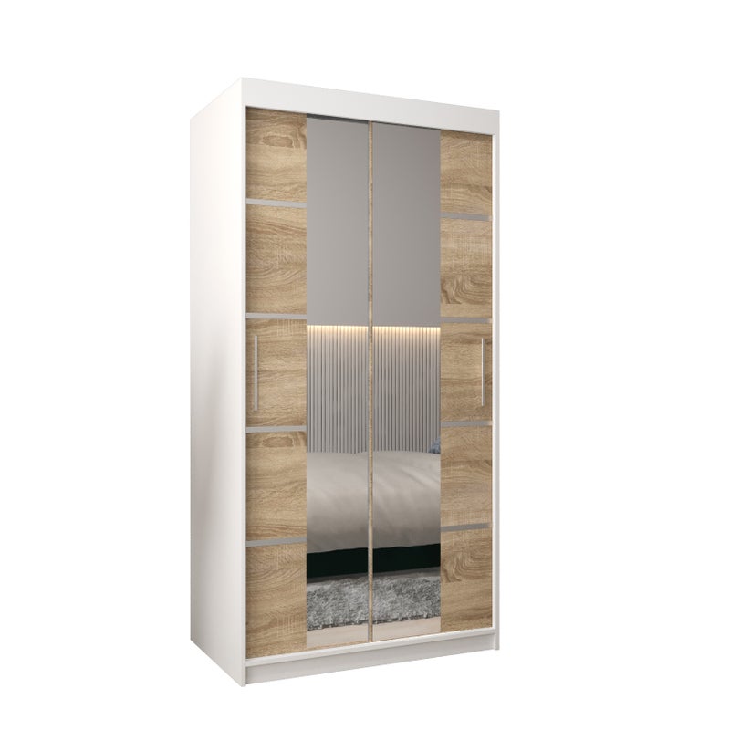 Szafa przesuwna garderoba Verona 4 100 x 62 x 200 cm Biały + Sonoma - Abiks Meble