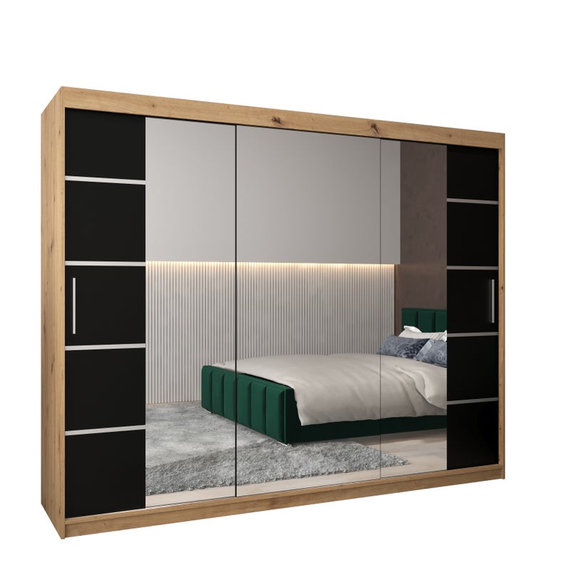 Szafa przesuwna garderoba Verona 4 250 x 62 x 200 cm Artisan + Czarny - Abiks Meble