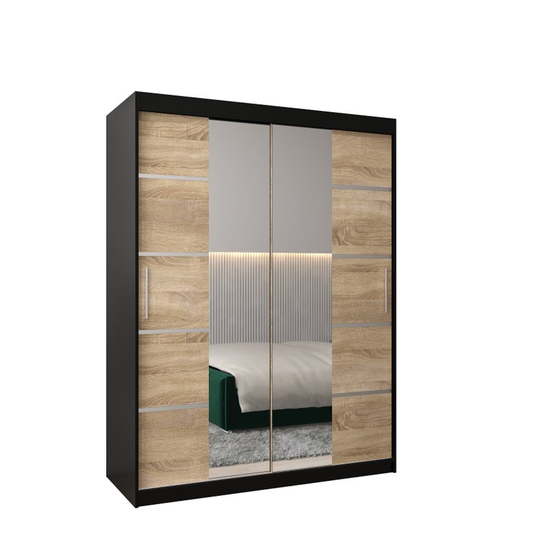Szafa przesuwna garderoba Verona 4 150 x 62 x 200 cm Czarny + Sonoma - Abiks Meble