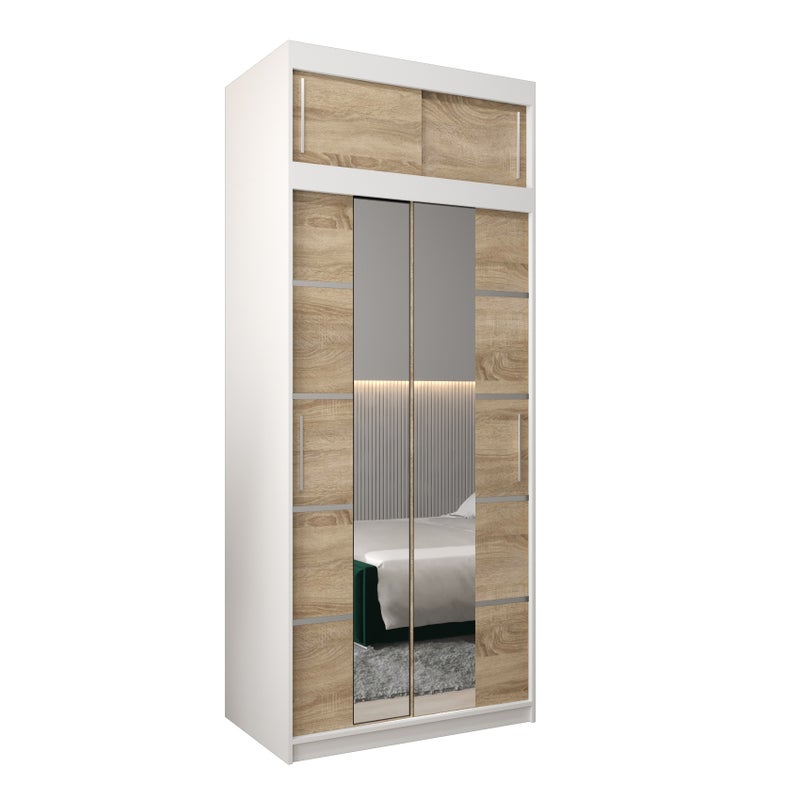 Szafa przesuwna z nadstawką garderoba Verona 4 100 x 62 x 240 cm Biały + Sonoma - Abiks Meble