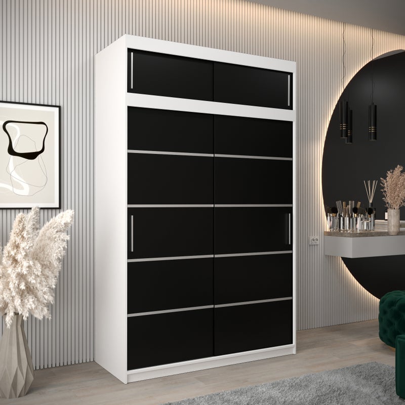 Szafa przesuwna z nadstawką garderoba Verona 1 150 x 62 x 240 cm Biały + Czarny - Abiks Meble
