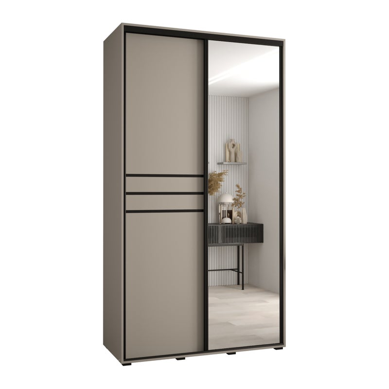 Szafa przesuwna z lustrem wysoka Dakota 11 130 x 45 x 235,2 cm kaszmir + u. czarny - Abiks Meble