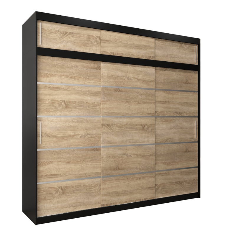 Szafa przesuwna z nadstawką garderoba Verona 1 250 x 62 x 240 cm Czarny + Sonoma - Abiks Meble