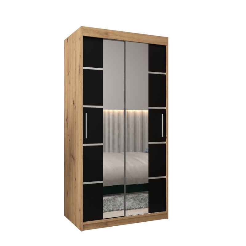Szafa przesuwna garderoba Verona 4 100 x 62 x 200 cm Artisan + Czarny - Abiks Meble