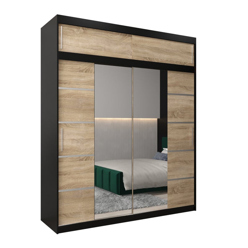 Szafa przesuwna z nadstawką garderoba Verona 4 200 x 62 x 240 cm Czarny + Sonoma - Abiks Meble