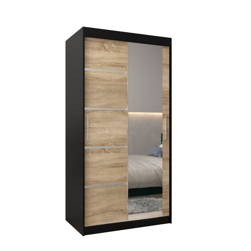Szafa przesuwna garderoba Verona 2 100 x 62 x 200 cm Czarny + Sonoma - Abiks Meble