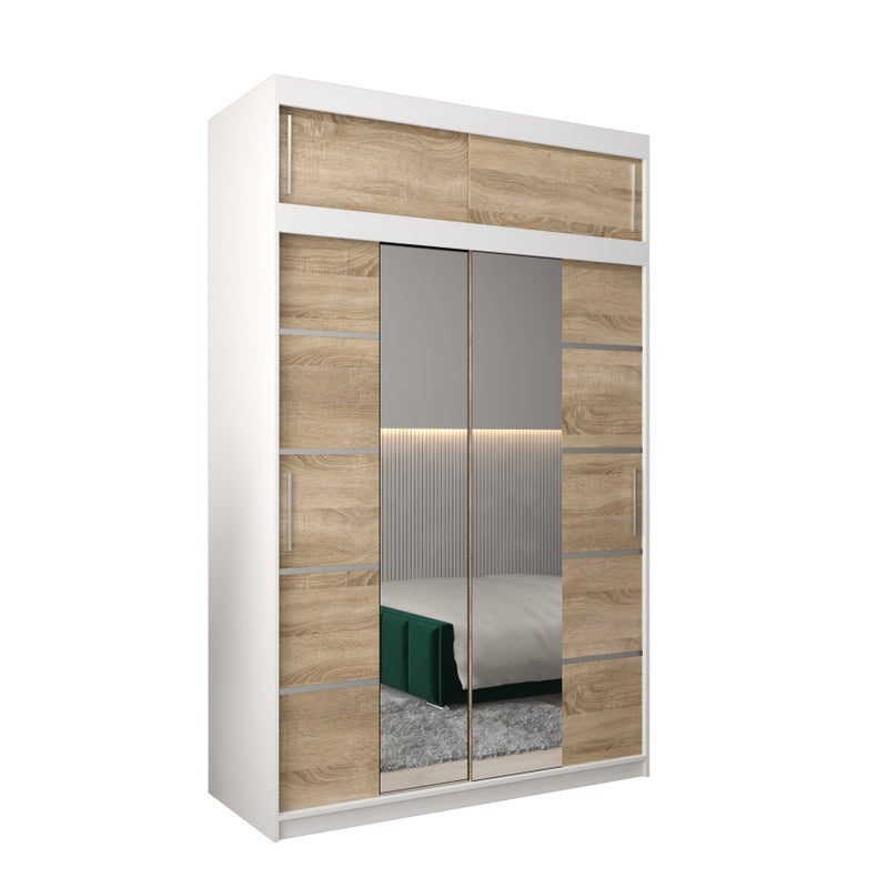 Szafa przesuwna z nadstawką garderoba Verona 4 150 x 62 x 240 cm Biały + Sonoma - Abiks Meble