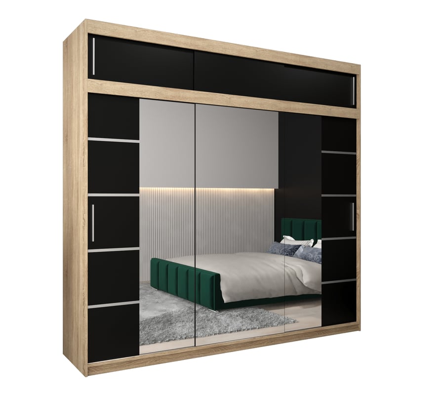 Szafa przesuwna z nadstawką garderoba Verona 4 250 x 62 x 240 cm Sonoma + Czarny - Abiks Meble