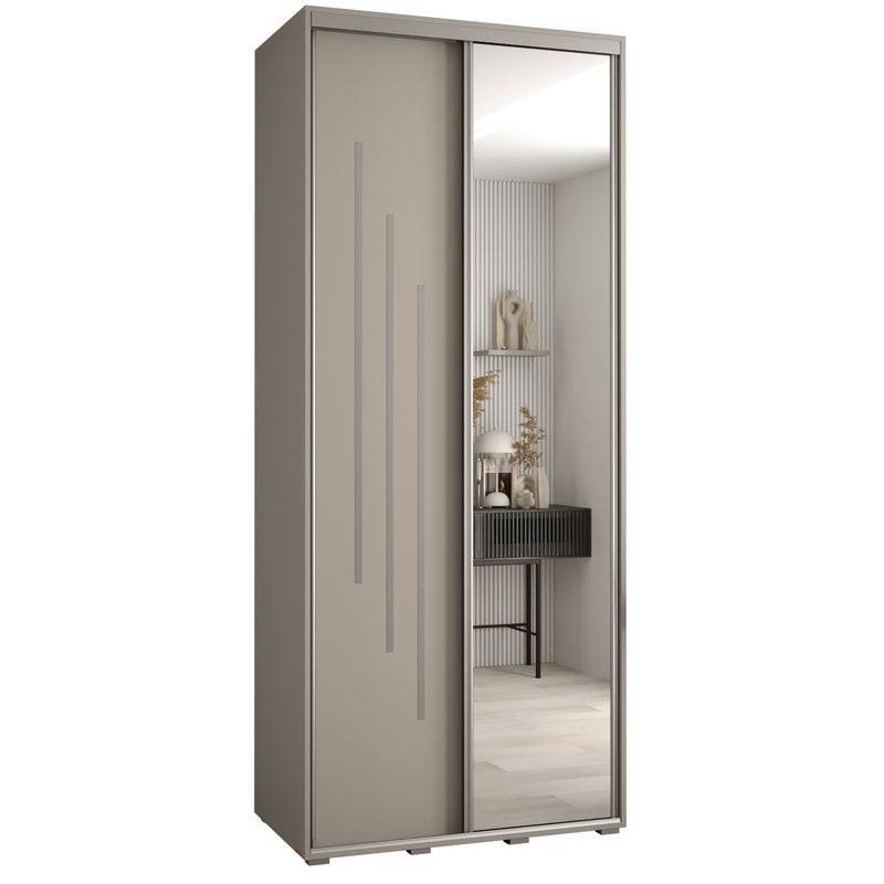 Szafa przesuwna z lustrem wysoka Dakota 9 100 x 60 x 235,2 cm kaszmir + u. Srebrny - Abiks Meble