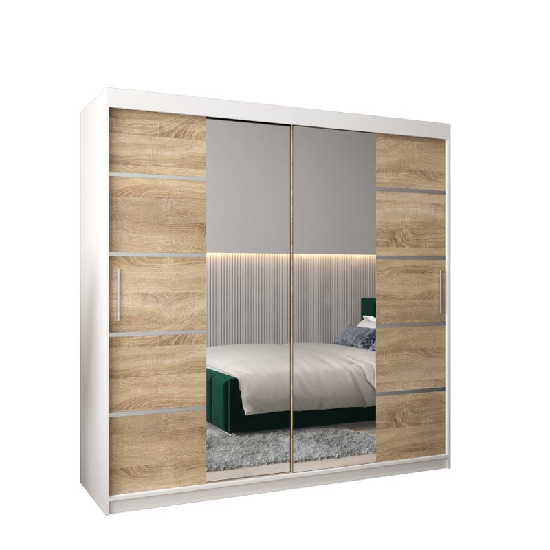 Szafa przesuwna garderoba Verona 4 200 x 62 x 200 cm Biały + Sonoma - Abiks Meble