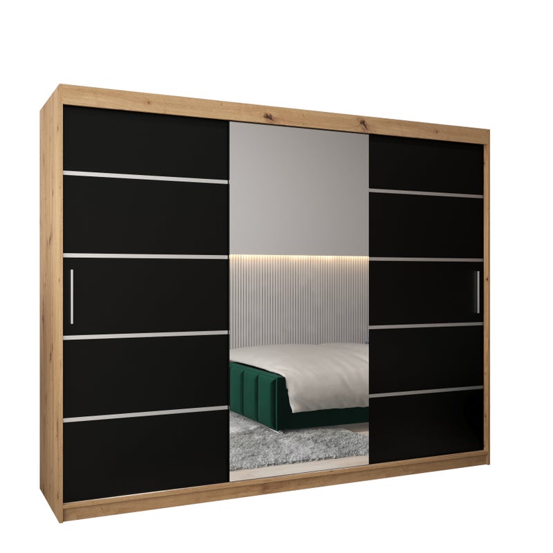 Szafa przesuwna garderoba Verona 2 250 x 62 x 200 cm Artisan + Czarny - Abiks Meble