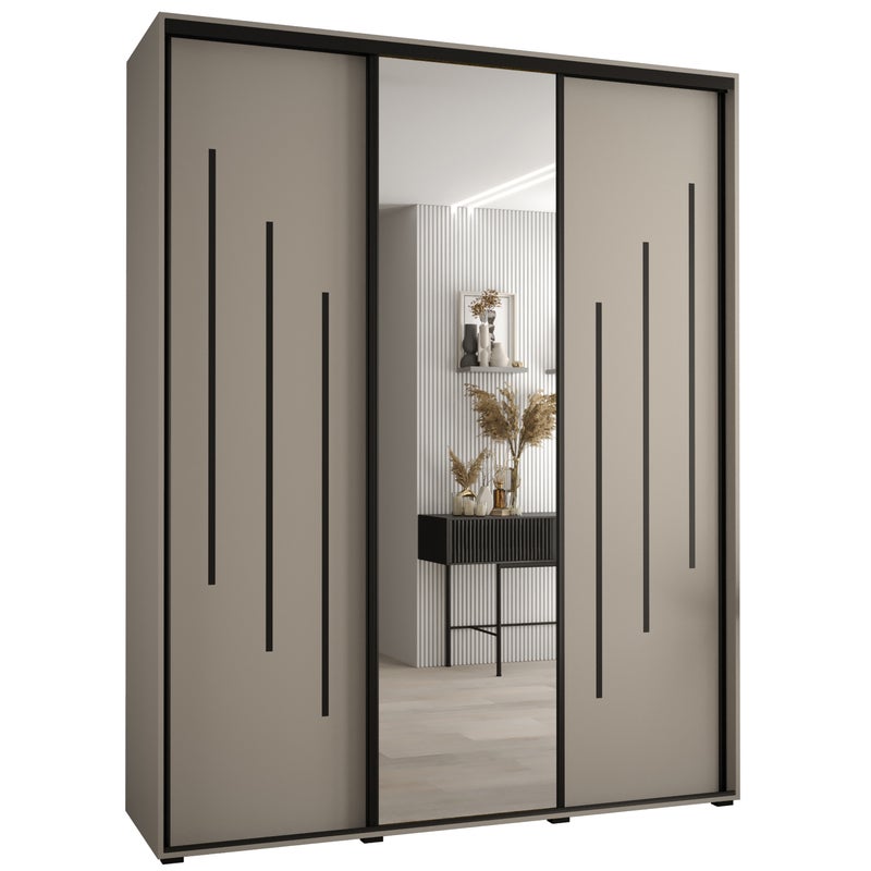 Szafa przesuwna z lustrem wysoka Dakota 9 190 x 45 x 235,2 cm kaszmir + u. czarny - Abiks Meble