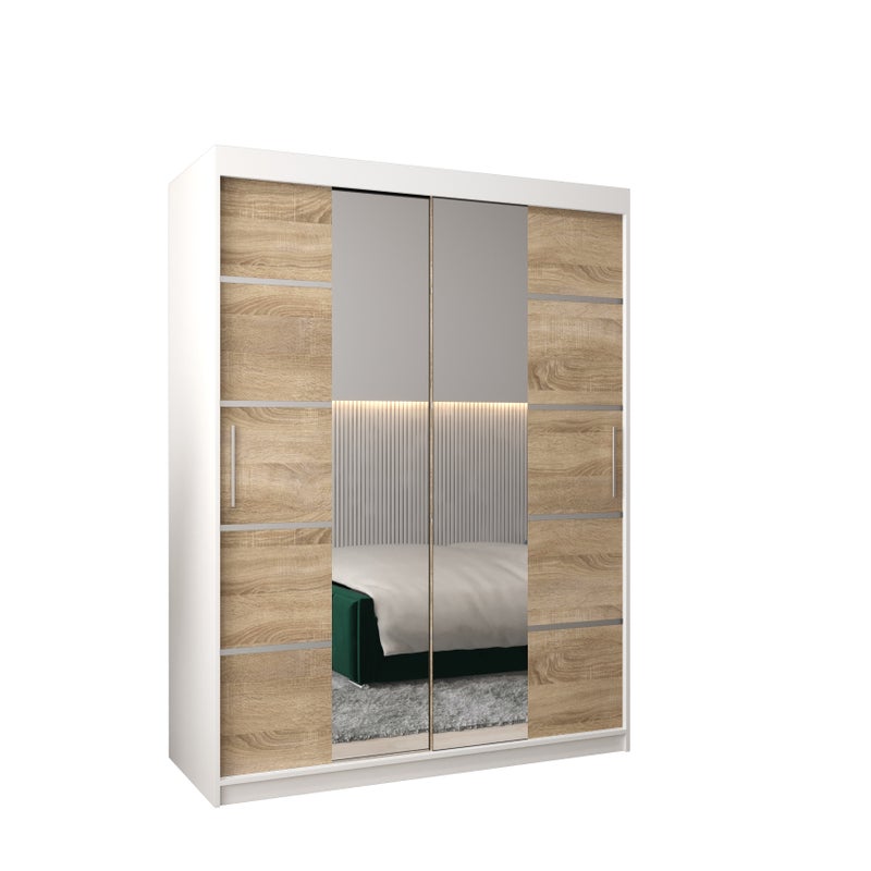 Szafa przesuwna garderoba Verona 4 150 x 62 x 200 cm Biały + Sonoma - Abiks Meble