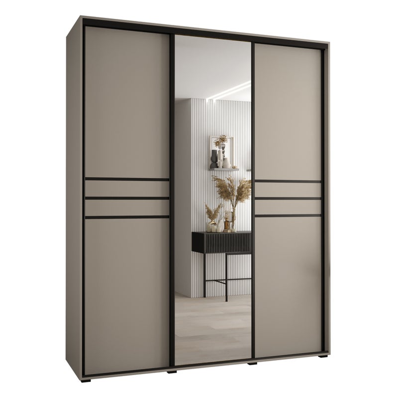 Szafa przesuwna z lustrem wysoka Dakota 11 190 x 45 x 235,2 cm kaszmir + u. czarny - Abiks Meble