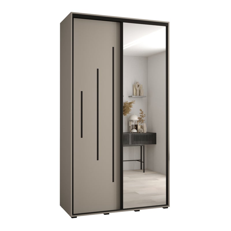 Szafa przesuwna z lustrem wysoka Dakota 13 140 x 60 x 235,2 cm kaszmir + u. czarny - Abiks Meble
