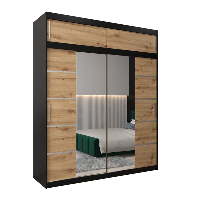 Szafa przesuwna z nadstawką garderoba Verona 4 200 x 62 x 240 cm Czarny + Artisan - Abiks Meble