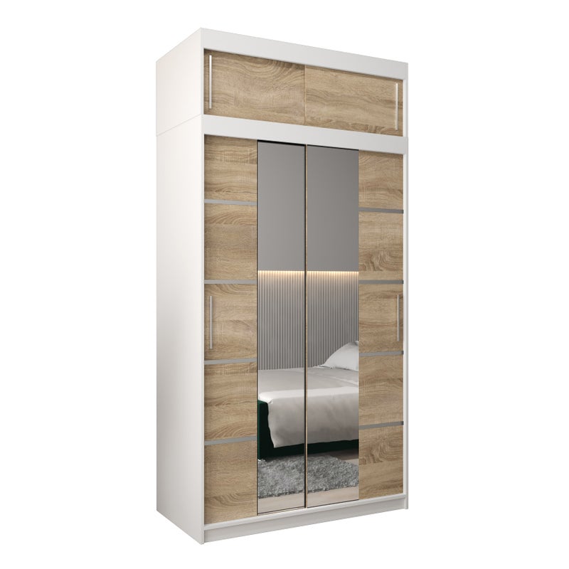 Szafa przesuwna z nadstawką garderoba Verona 4 120 x 62 x 240 cm Biały + Sonoma - Abiks Meble