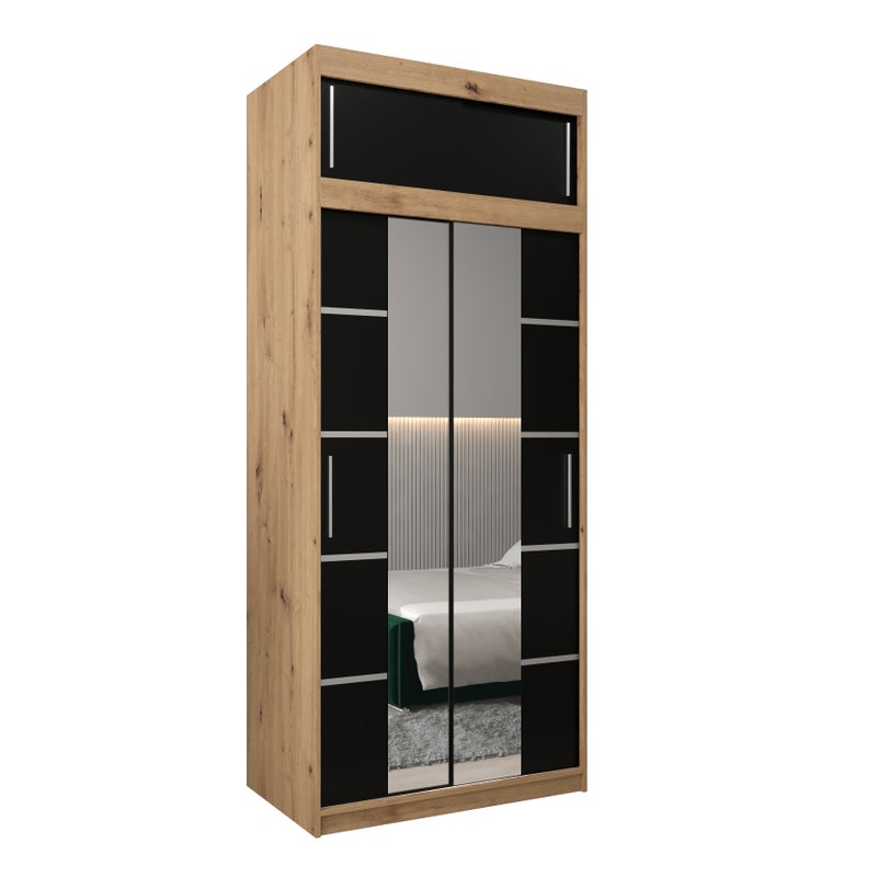Szafa przesuwna z nadstawką garderoba Verona 4 100 x 62 x 240 cm Artisan + Czarny - Abiks Meble