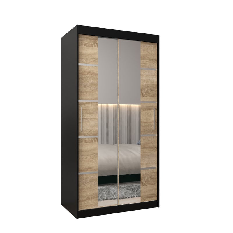 Szafa przesuwna garderoba Verona 4 100 x 62 x 200 cm Czarny + Sonoma - Abiks Meble