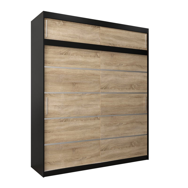 Szafa przesuwna z nadstawką garderoba Verona 1 200 x 62 x 240 cm Czarny + Sonoma - Abiks Meble