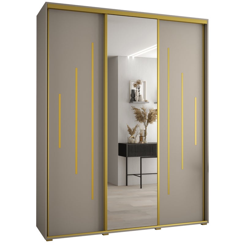 Szafa przesuwna z lustrem wysoka Dakota 13 200 x 45 x 235,2 cm kaszmir + u. Złoty - Abiks Meble