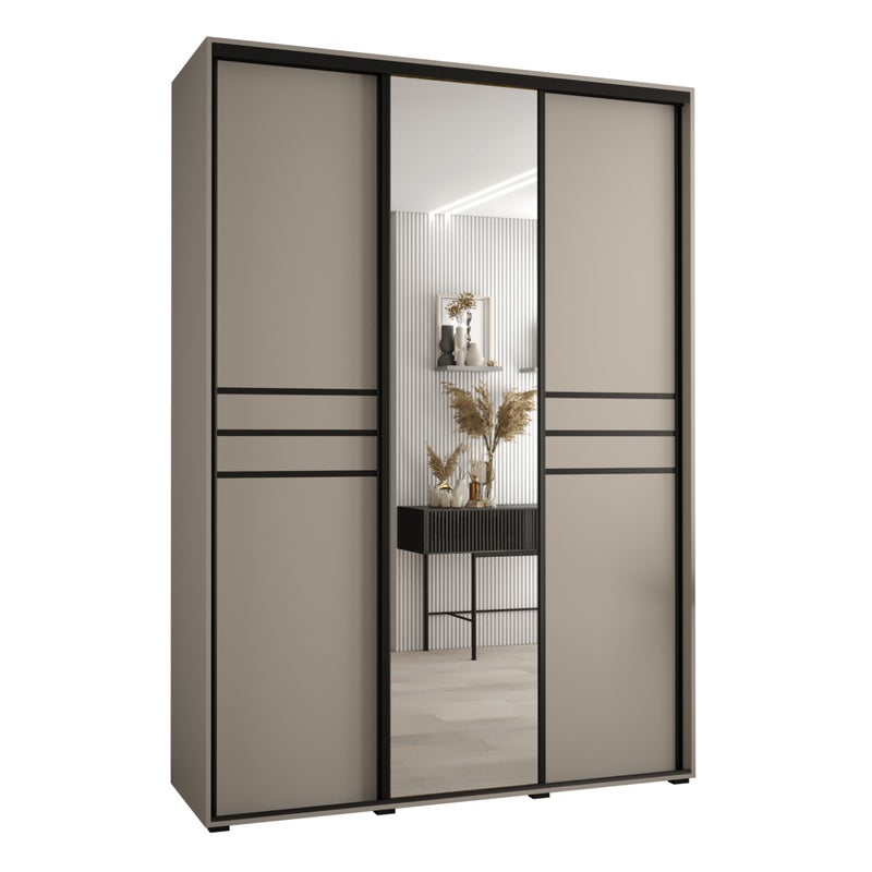 Szafa przesuwna z lustrem wysoka Dakota 11 170 x 60 x 235,2 cm kaszmir + u. czarny - Abiks Meble