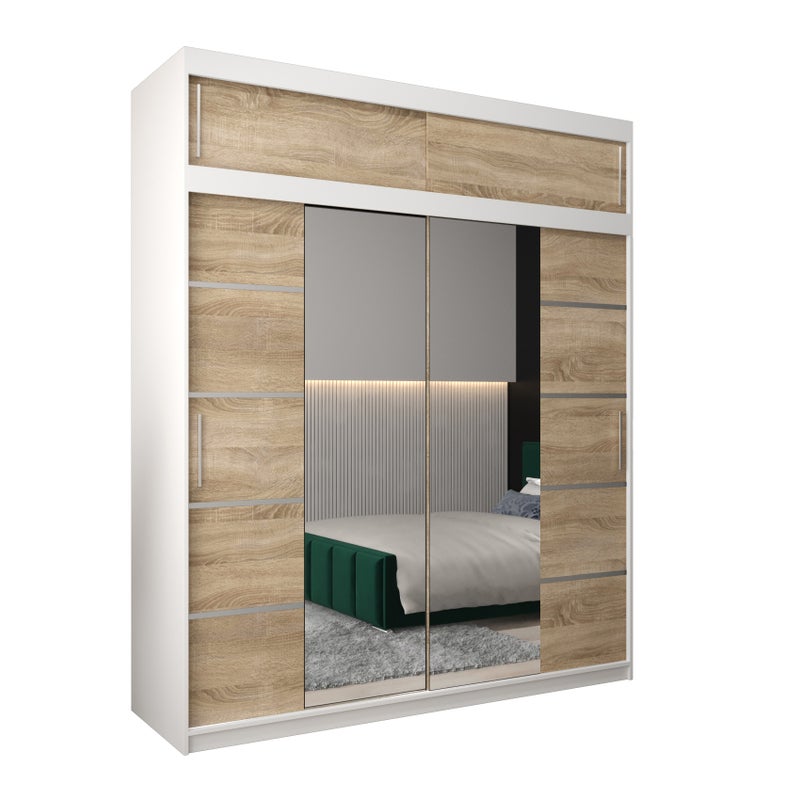 Szafa przesuwna z nadstawką garderoba Verona 4 200 x 62 x 240 cm Biały + Sonoma - Abiks Meble