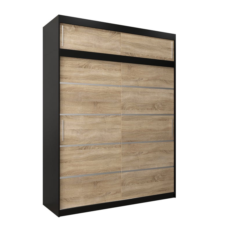 Szafa przesuwna z nadstawką garderoba Verona 1 180 x 62 x 240 cm Czarny + Sonoma - Abiks Meble