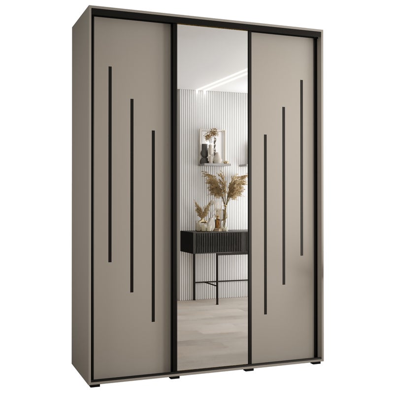 Szafa przesuwna z lustrem wysoka Dakota 9 180 x 45 x 235,2 cm kaszmir + u. czarny - Abiks Meble