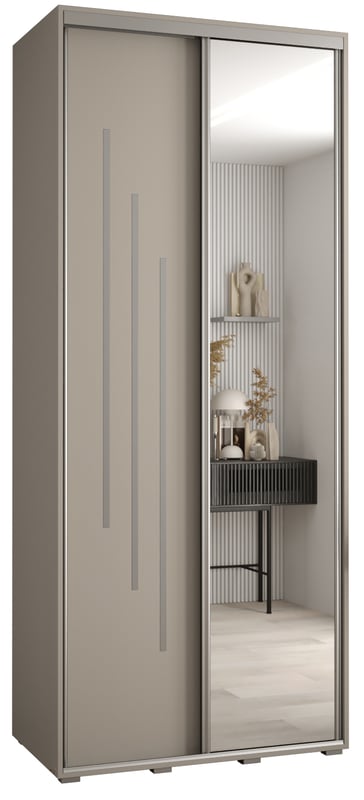 Szafa przesuwna z lustrem wysoka Dakota 9 100 x 45 x 235,2 cm kaszmir + u. Srebrny - Abiks Meble
