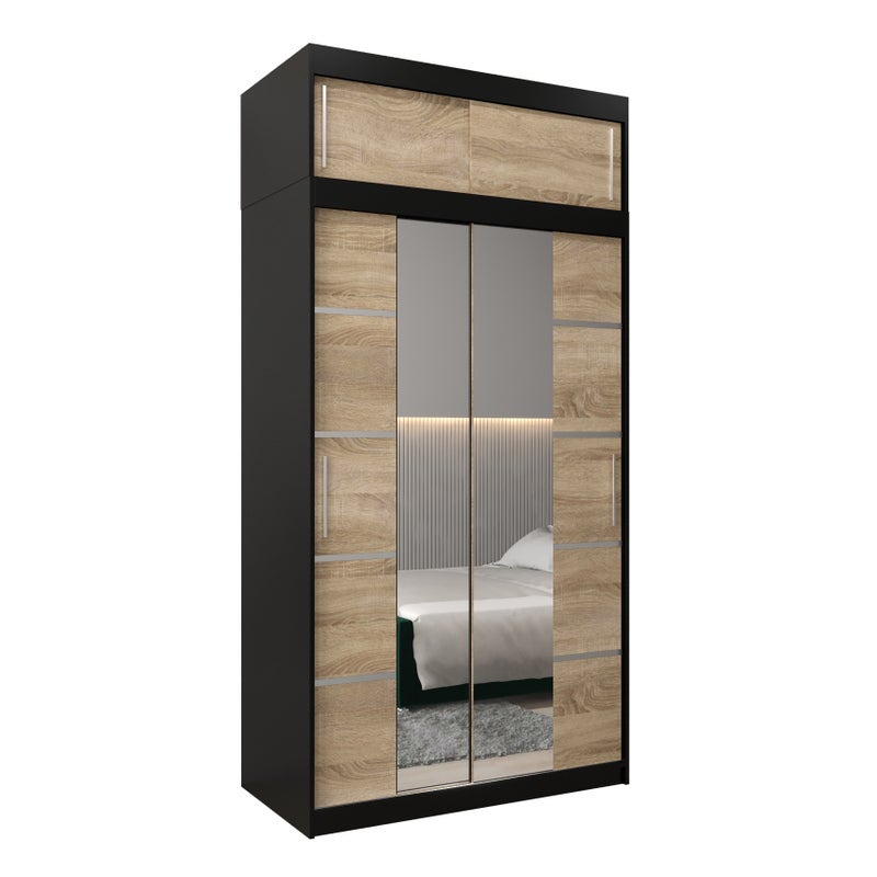 Szafa przesuwna z nadstawką garderoba Verona 4 120 x 62 x 240 cm Czarny + Sonoma - Abiks Meble