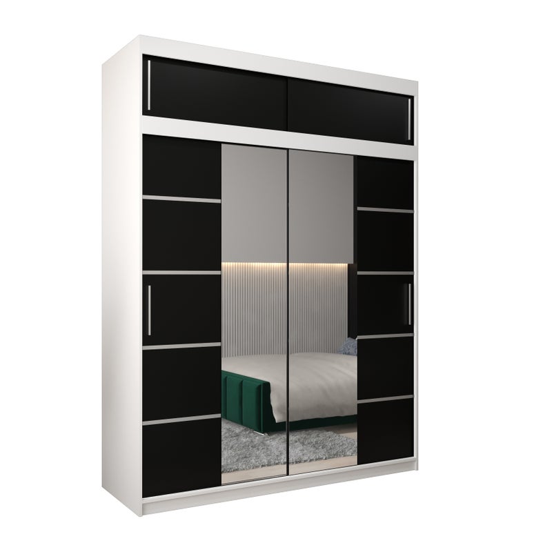 Szafa przesuwna z nadstawką garderoba Verona 4 180 x 62 x 240 cm Biały + Czarny - Abiks Meble