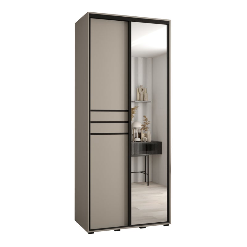 Szafa przesuwna z lustrem wysoka Dakota 11 110 x 60 x 235,2 cm kaszmir + u. czarny - Abiks Meble