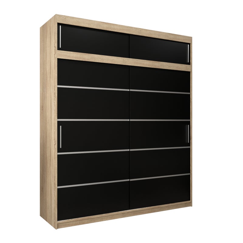 Szafa przesuwna z nadstawką garderoba Verona 1 200 x 62 x 240 cm Sonoma + Czarny - Abiks Meble