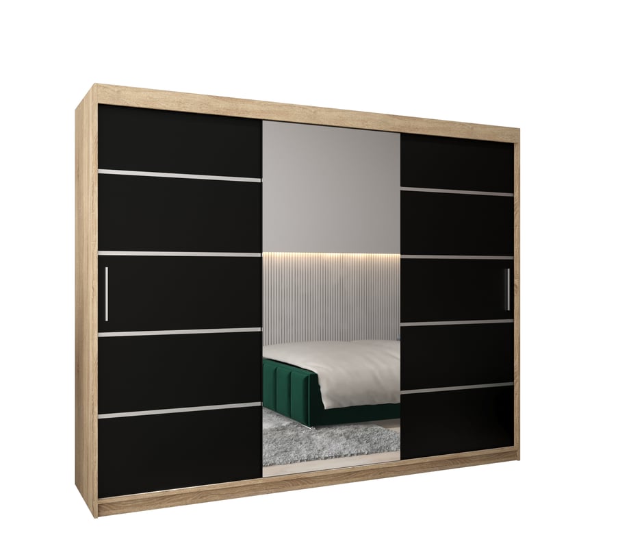 Szafa przesuwna garderoba Verona 2 250 x 62 x 200 cm Sonoma + Czarny - Abiks Meble