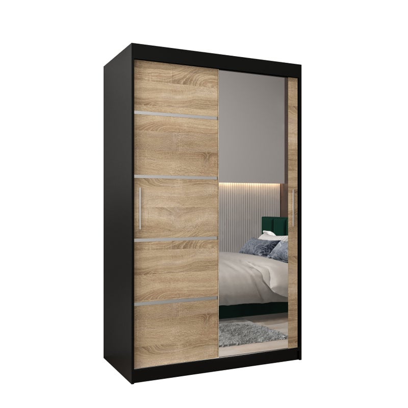 Szafa przesuwna garderoba Verona 2 120 x 62 x 200 cm Czarny + Sonoma - Abiks Meble